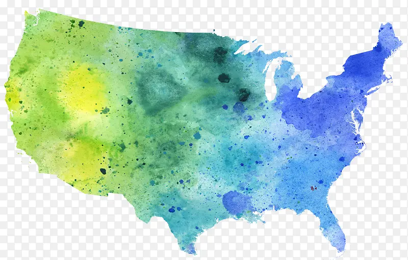 水彩风格美国地图