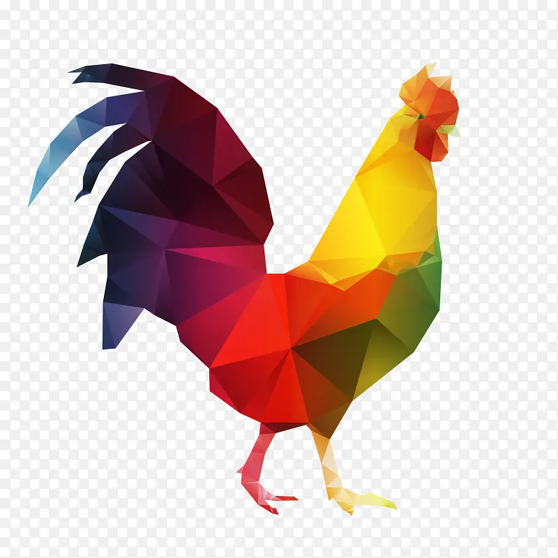 手绘彩色几何公鸡插图