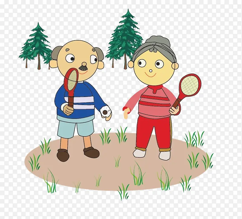 打网球的老年夫妻