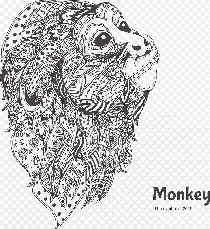 手绘花纹猴子侧脸