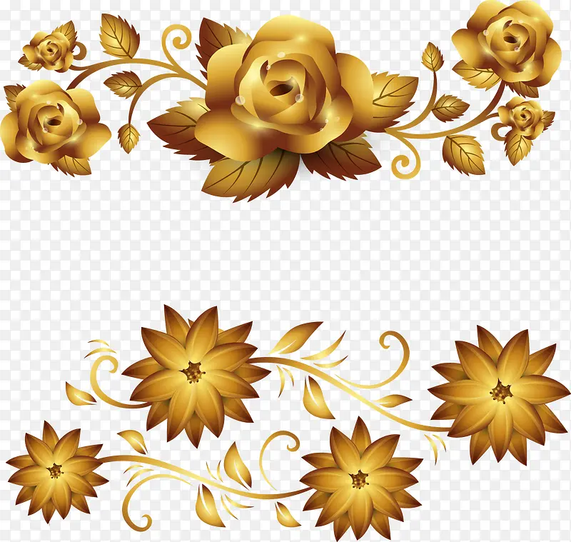 矢量手绘金色花朵装饰
