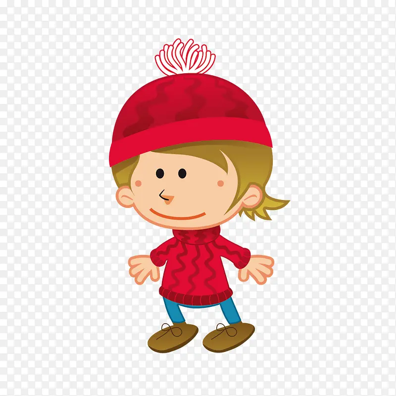 矢量时尚简约红上衣红帽子男孩