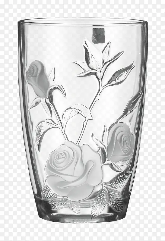 鲜花图案的玻璃杯实物图