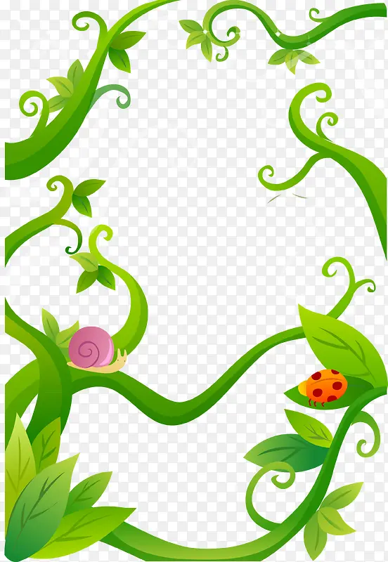 绿色藤蔓蜗牛边框矢量图