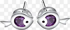 鱼形紫色钻石耳钉