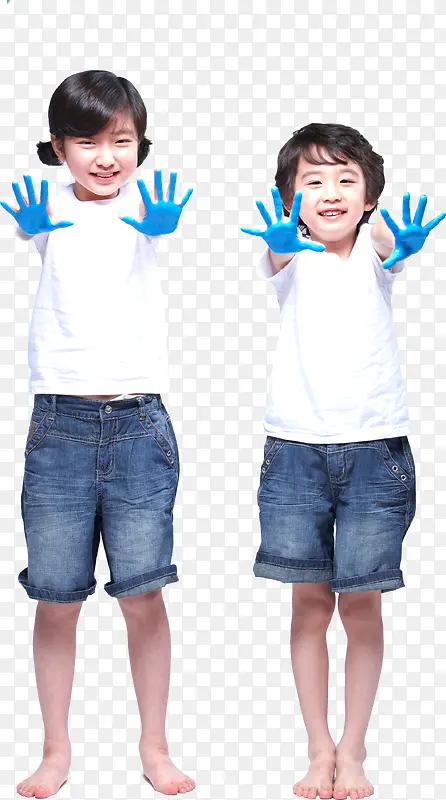 蓝色彩绘涂鸦手势儿童