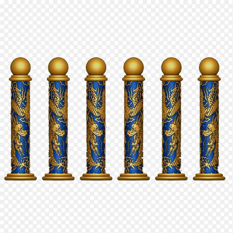 六个龙柱蓝色雕刻