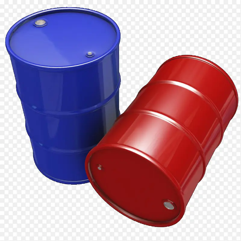 蓝红两个大桶装机油桶