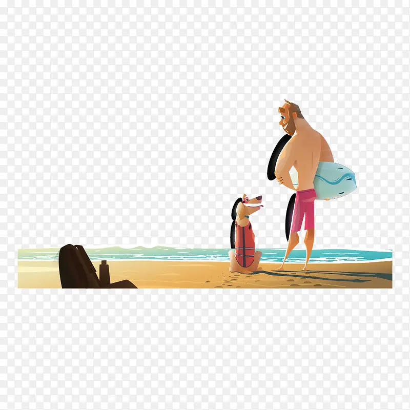 海边男子和宠物狗
