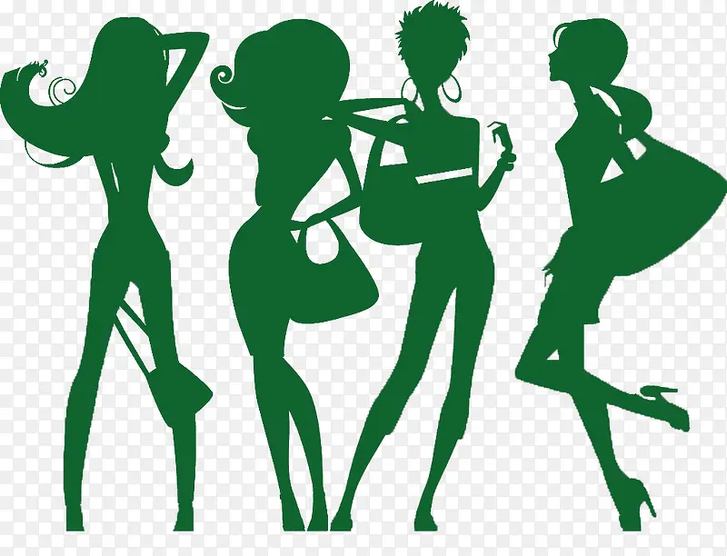 四个绿色的卡通女人剪影