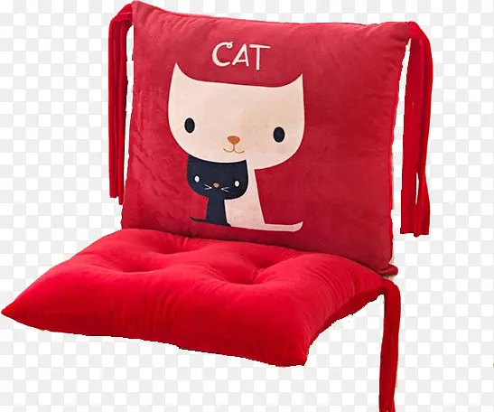 一体加厚保暖椅垫红底黑白猫