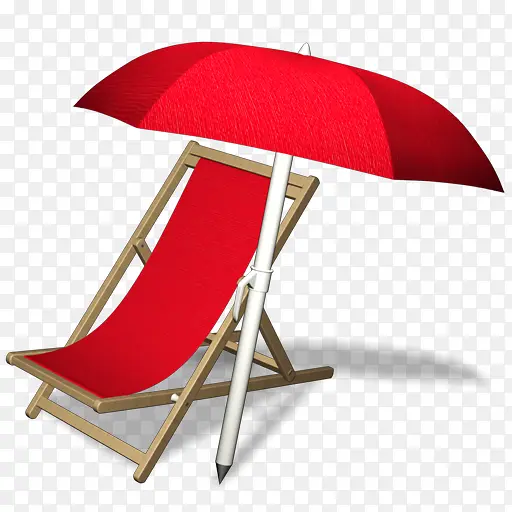 红色躺椅遮阳伞卡通夏天