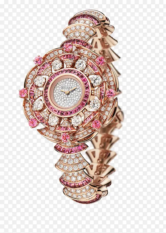 宝格丽珠宝镶钻腕表手表玫瑰金粉