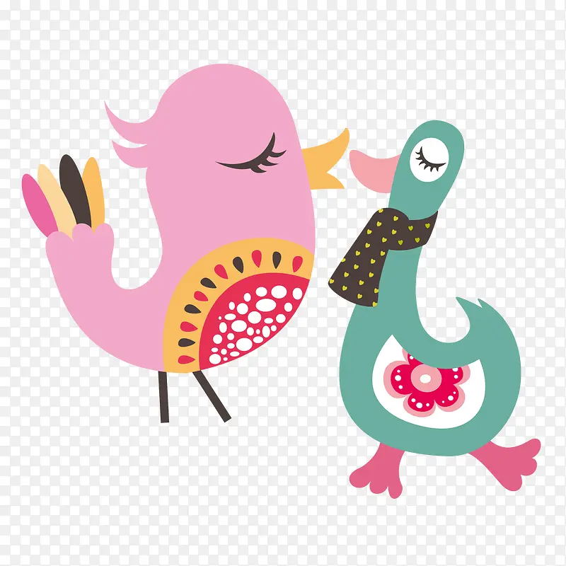 卡通鸭子和小鸟动物图案装饰