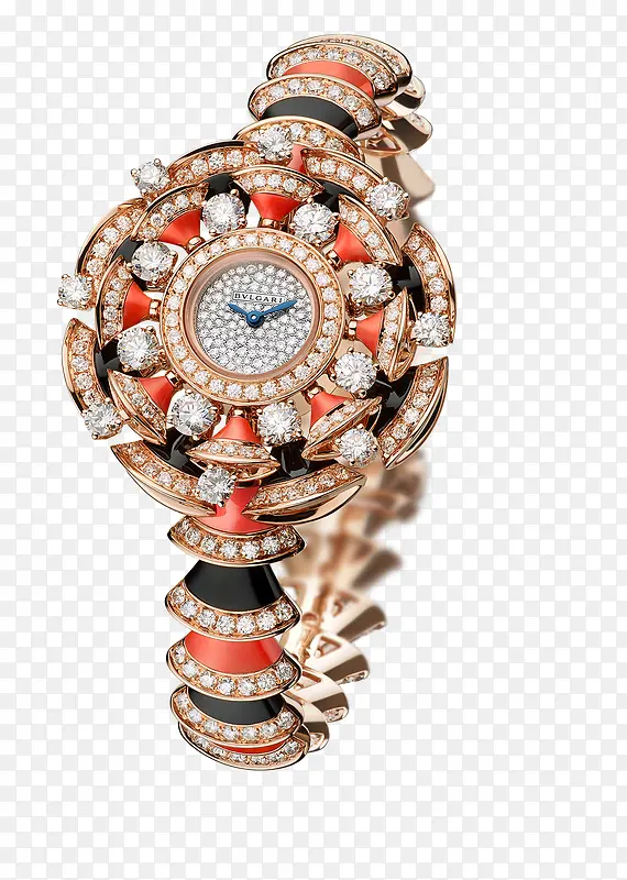 宝格丽玫瑰金珠宝镶钻腕表手表女