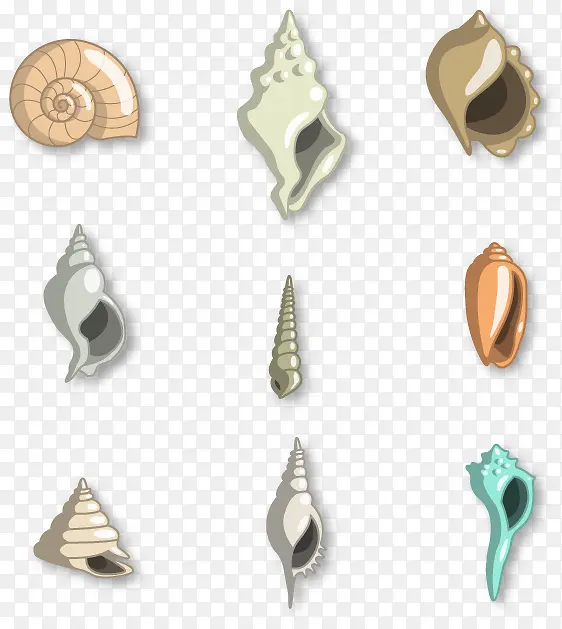 9款彩色海螺和贝壳设计矢量图