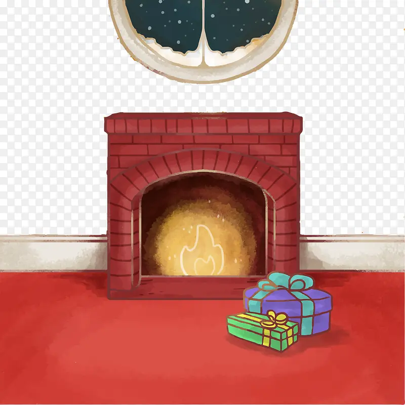 水彩矢量圣诞节壁炉