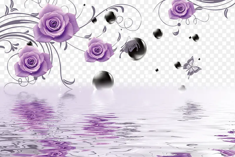紫色玫瑰花藤倒影