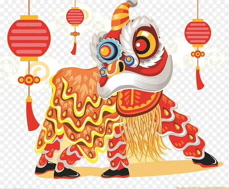 2018春节传统舞狮插画