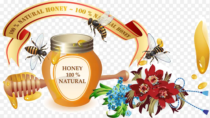 蜂蜜罐子和蜜蜂矢量动物插画