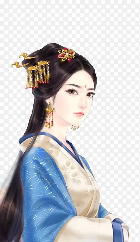 古代蓝色中国风古典宫廷美女手绘