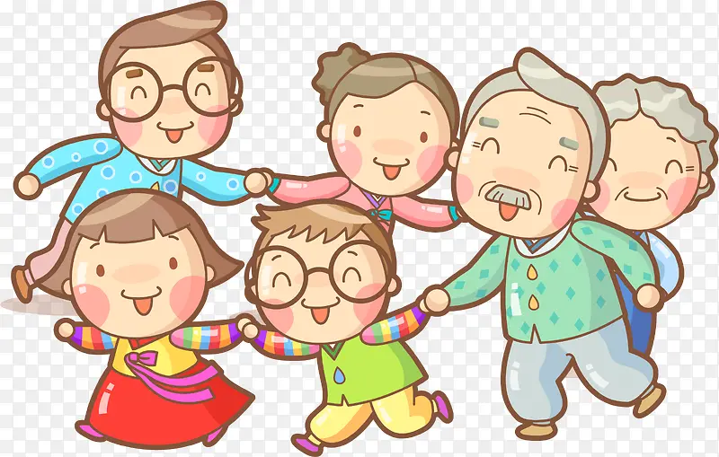 卡通韩国幸福一家人矢量