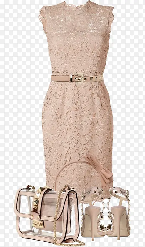粉色束腰性感连衣裙