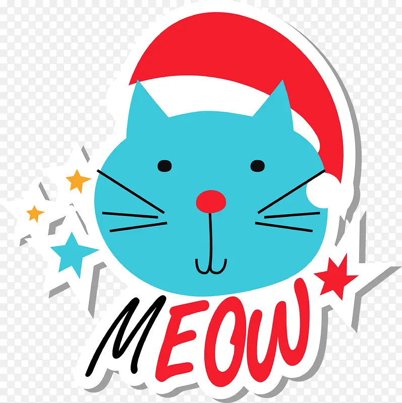 圣诞节蓝色卡通装饰猫咪贴纸
