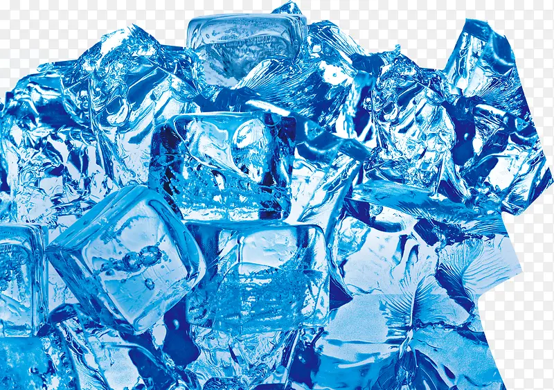 堆积蓝色透明冰块