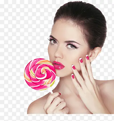 化着妆的美女在吃糖