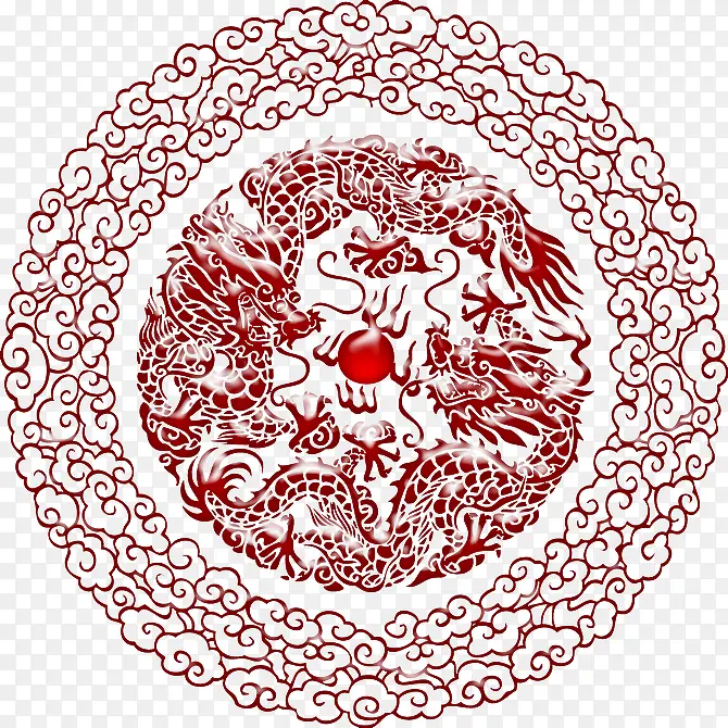 红色圆形祥云龙纹背景中国风