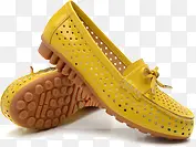 黄色豆豆鞋舒适平底鞋