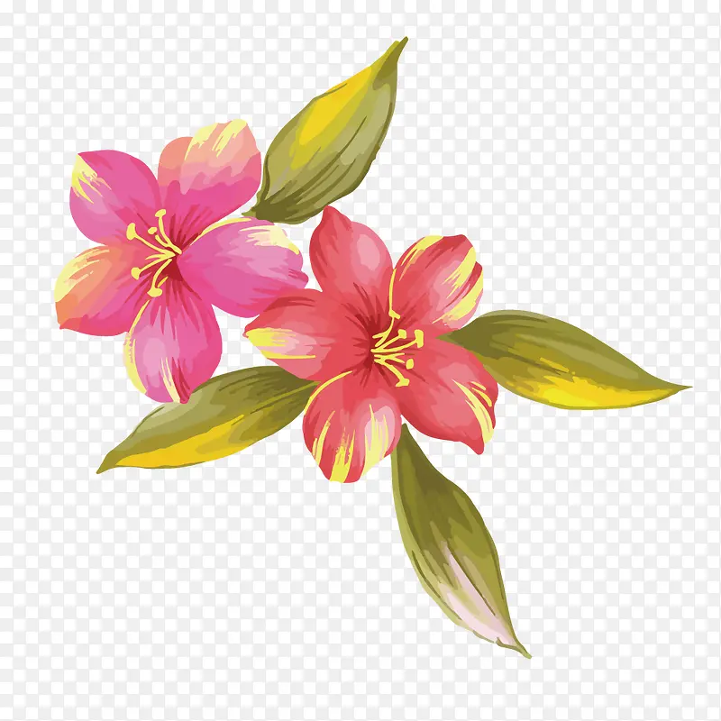 粉色手绘效果花朵矢量图
