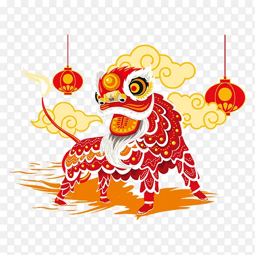 红色中国风灯笼舞狮