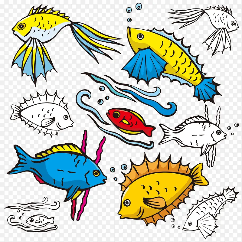 卡通海洋鱼类元素