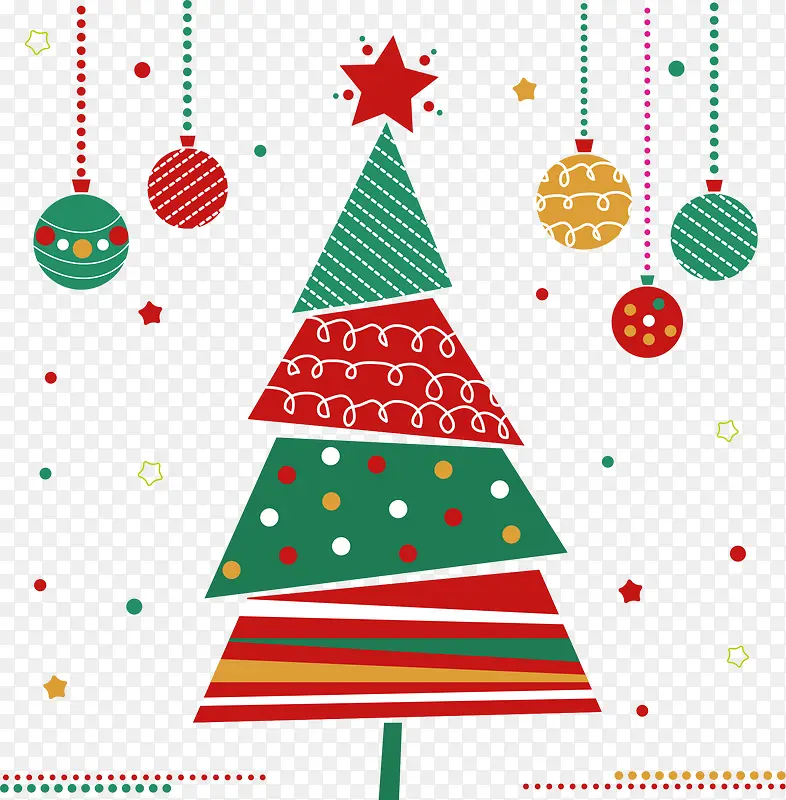 卡通彩色装饰树与圣诞灯