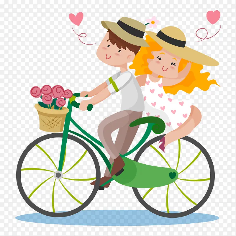 骑自行车的夫妻矢量插画