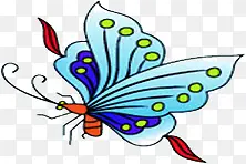 手绘水彩蓝色鲜艳飞舞的蝴蝶