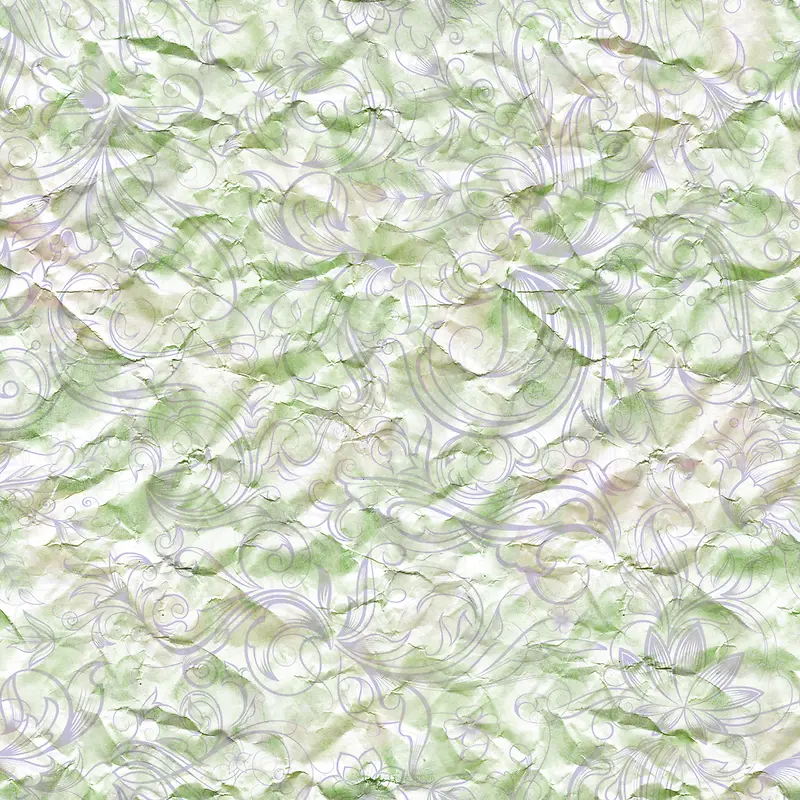 褶皱纸张上的绿色花纹