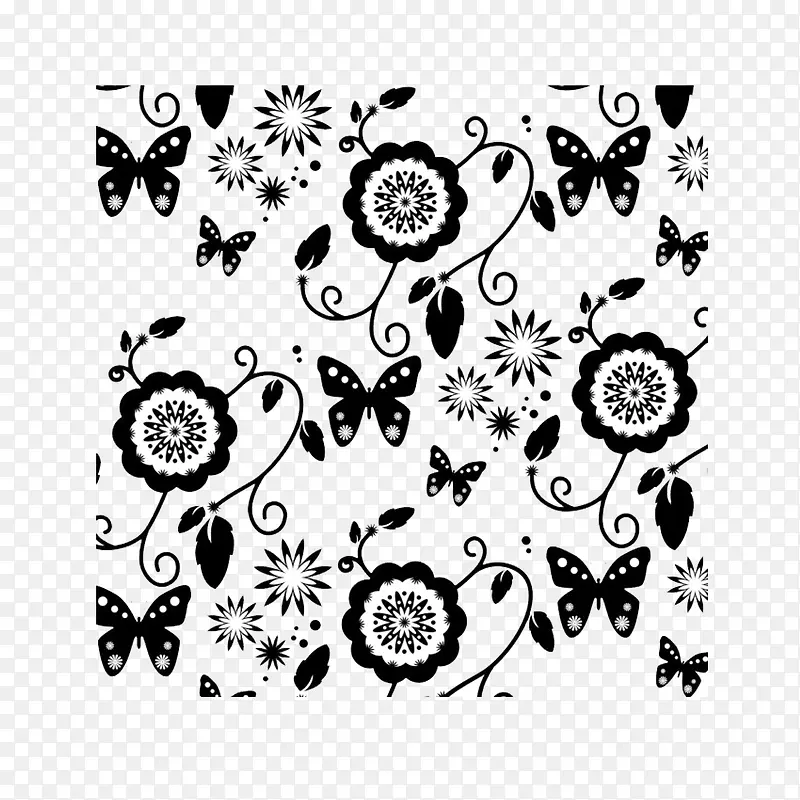 藏族黑白花朵民族风纹样