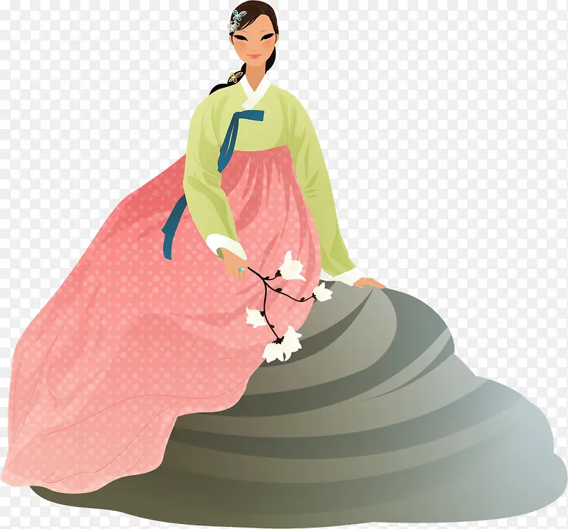 矢量手绘韩服女生