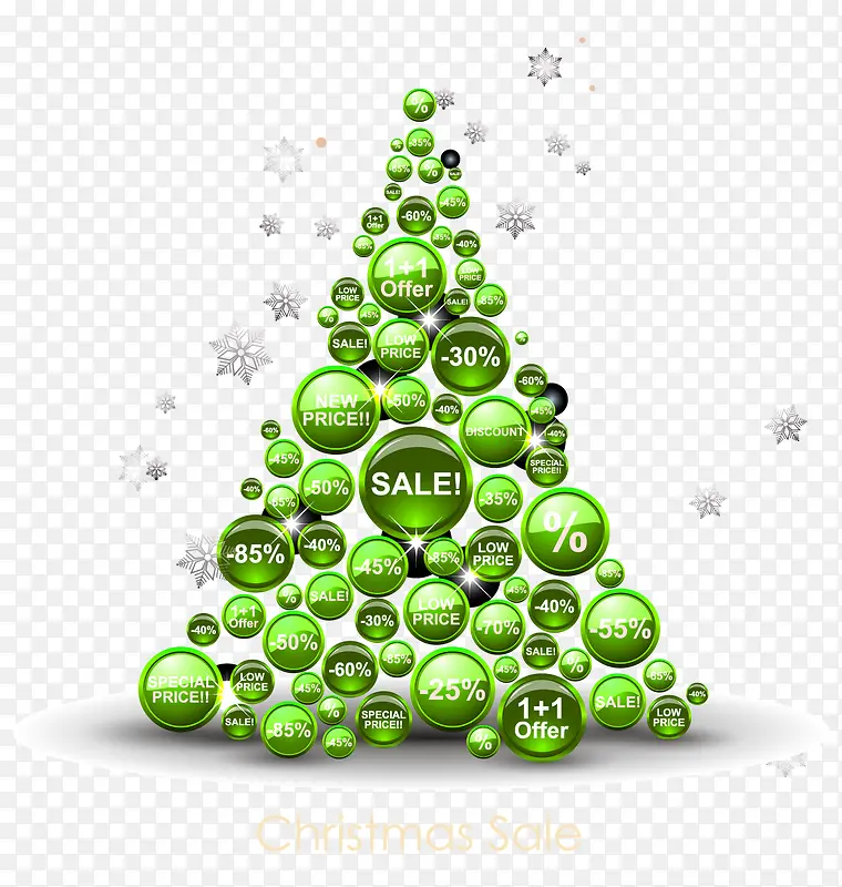 绿色折扣圆形标签圣诞树矢量素材