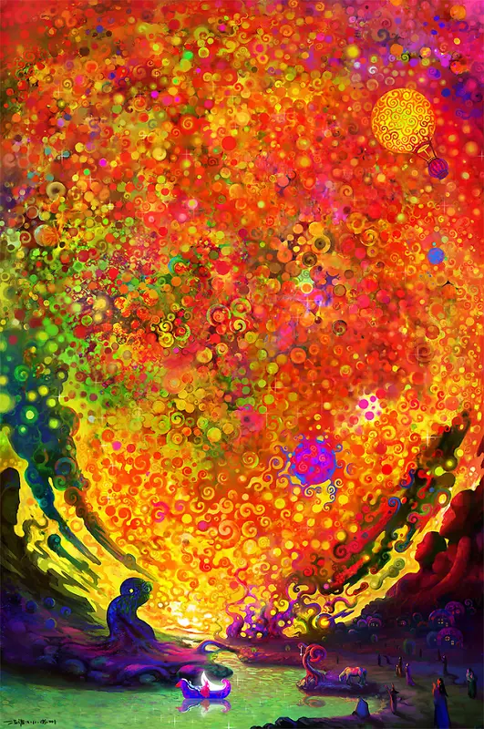手绘插画彩绘圆点艺术感