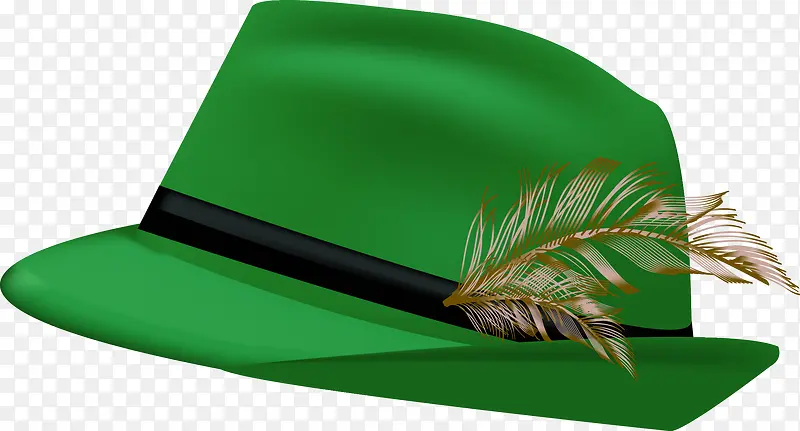 矢量手绘带羽毛的绿色帽子