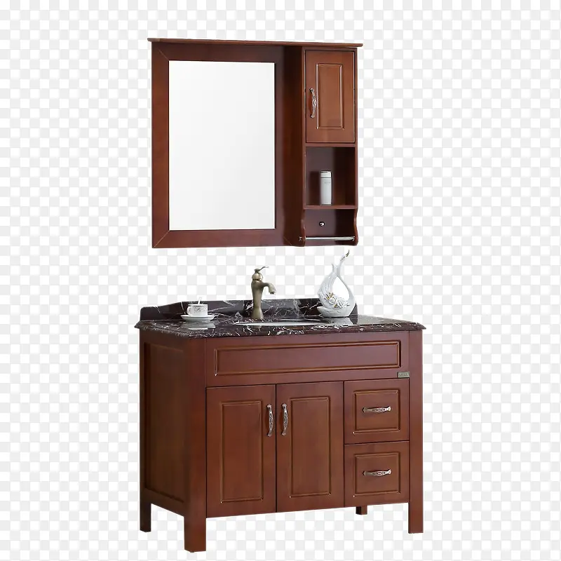 实木带柜带镜子洗手台