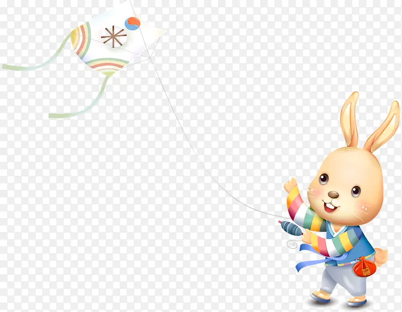 卡通手绘可爱兔子放风筝