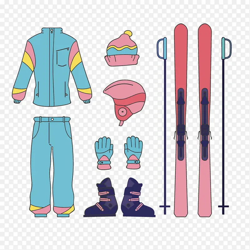 手绘滑雪装备
