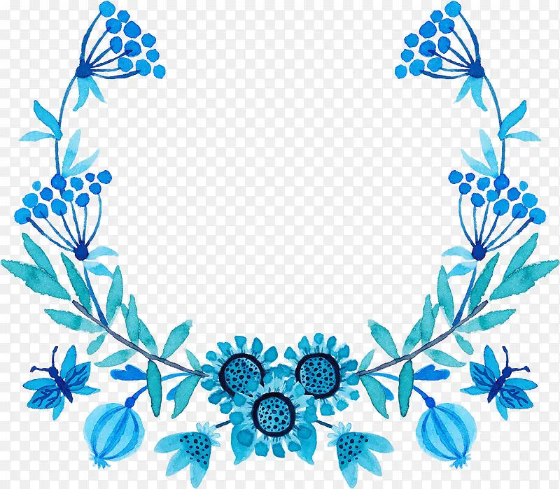 创意合成手绘蓝色的花卉图案