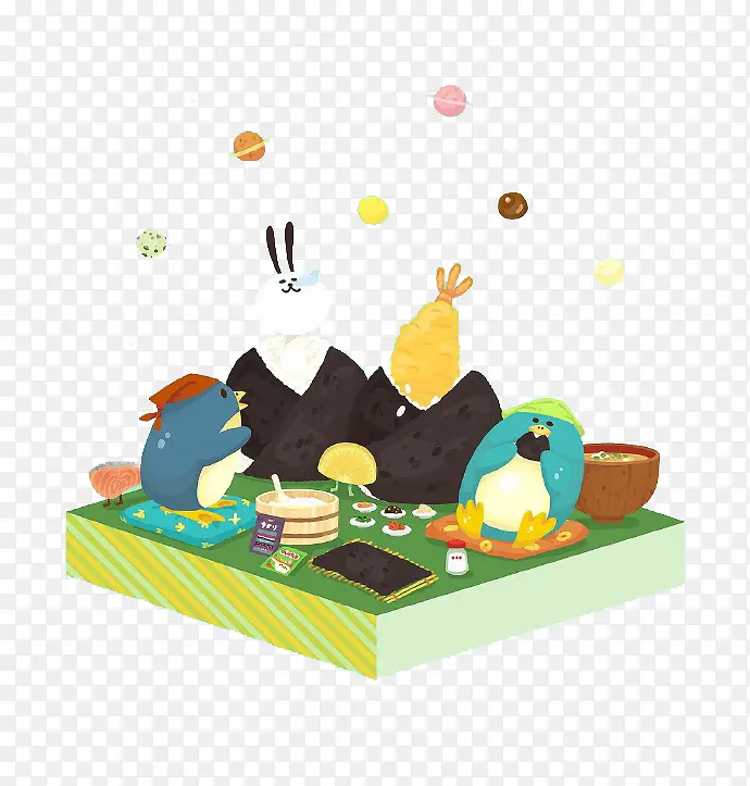 卡通野餐企鹅