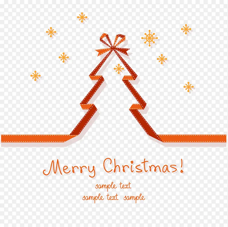 橙色丝带圣诞树贺卡矢量图